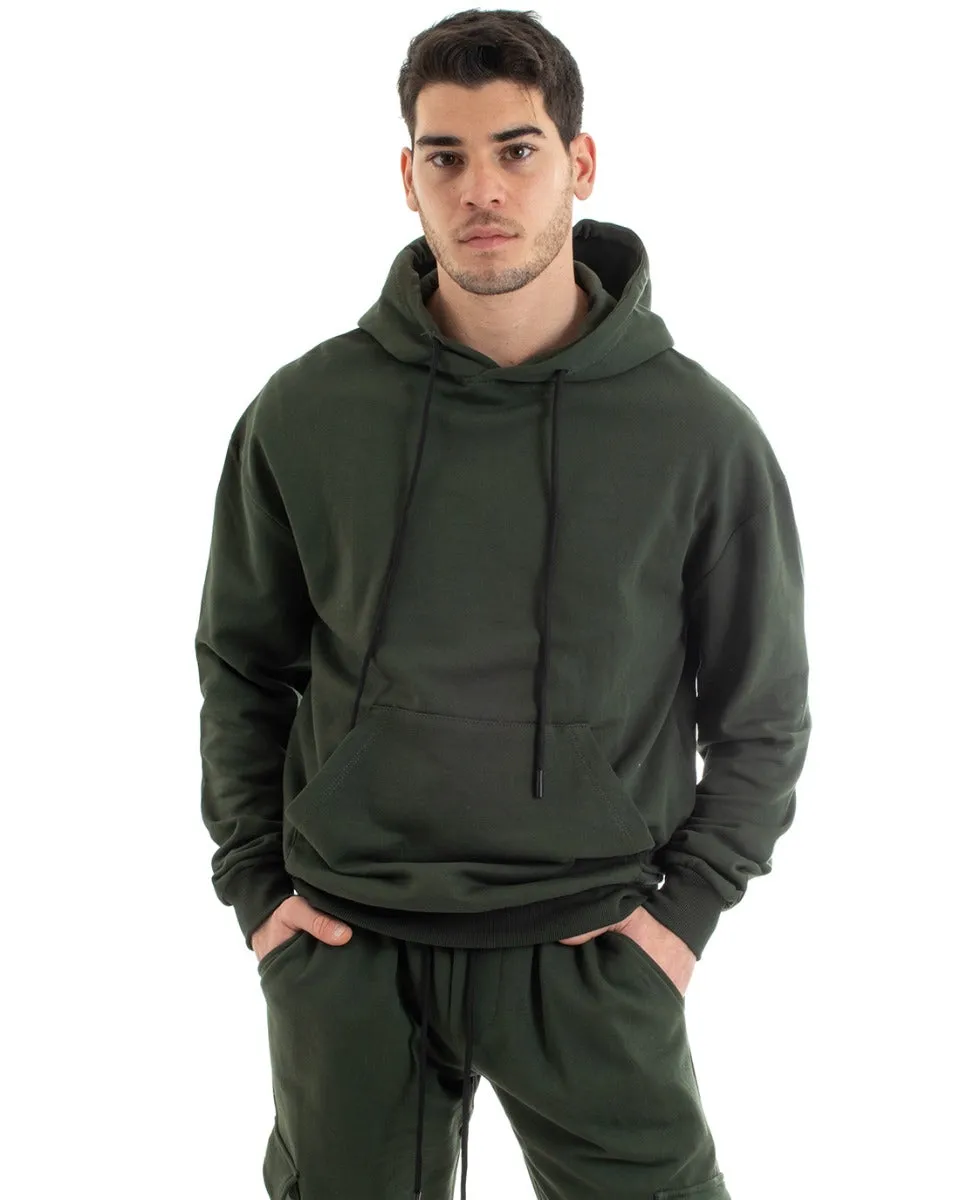 Felpa Con Cappuccio Uomo Basic Tinta Unita Verde Comoda Relaxed Fit Cotone GIOSAL-F2985A