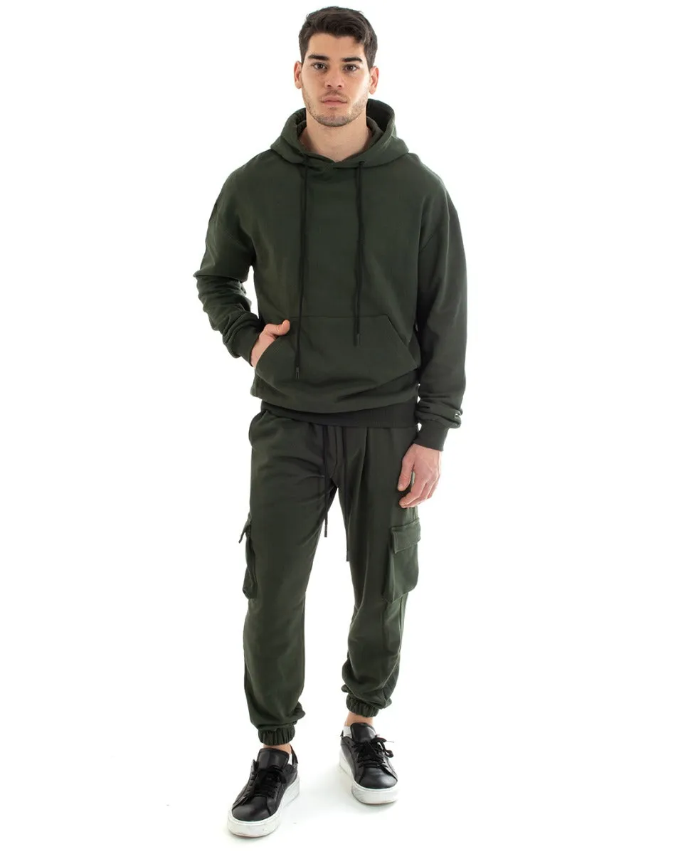 Felpa Con Cappuccio Uomo Basic Tinta Unita Verde Comoda Relaxed Fit Cotone GIOSAL-F2985A