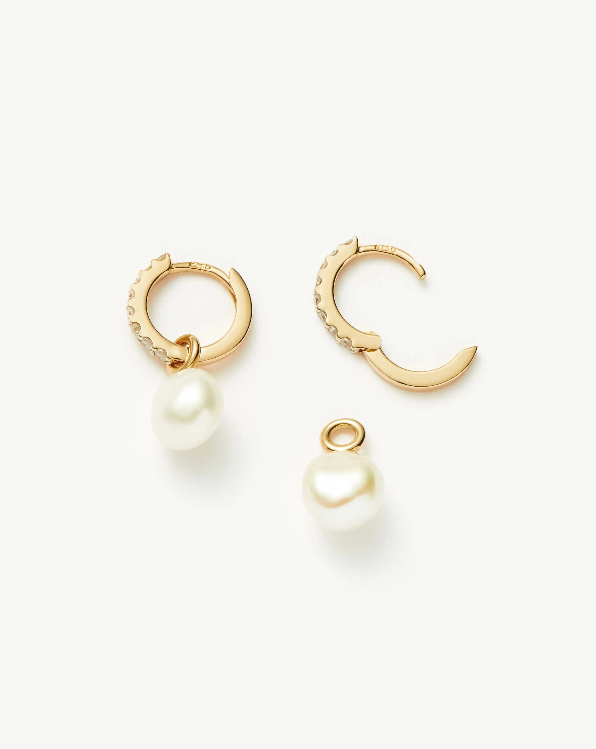 Fine Diamond & Pearl Charm Hoop Earrings | 14k Solid Gold/Pearl & Diamond