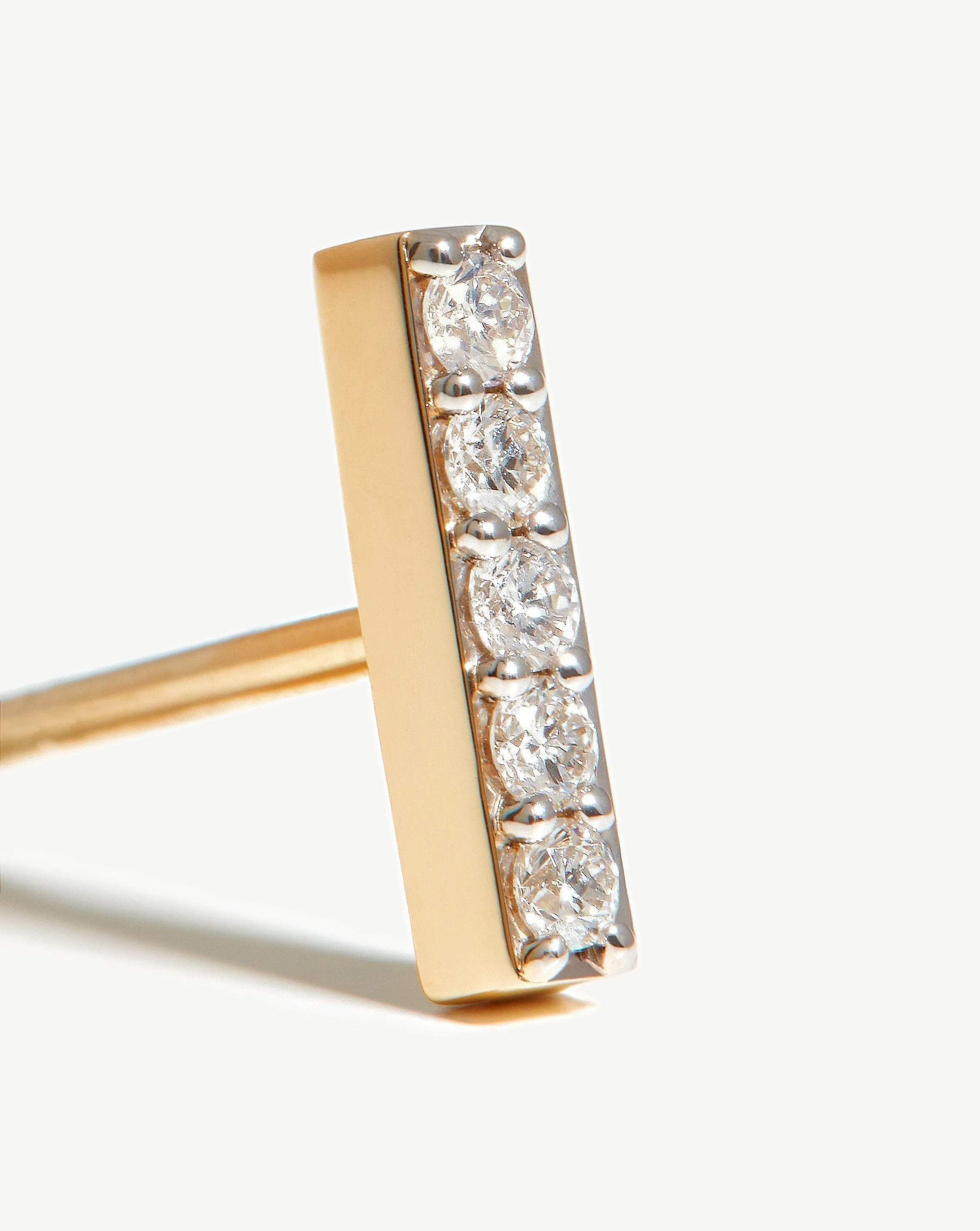 Fine Diamond Bar Stud Earrings | 14k Solid Gold/Diamond