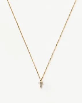 Fine Diamond Initial Mini Pendant Necklace - T | 14k Solid Yellow Gold Plated/Diamond