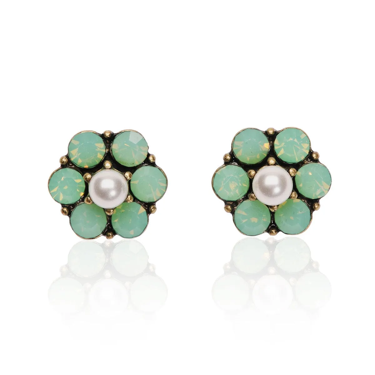 Flower Stud Earrings: Tiny Vine Flower and Pearl Earrings