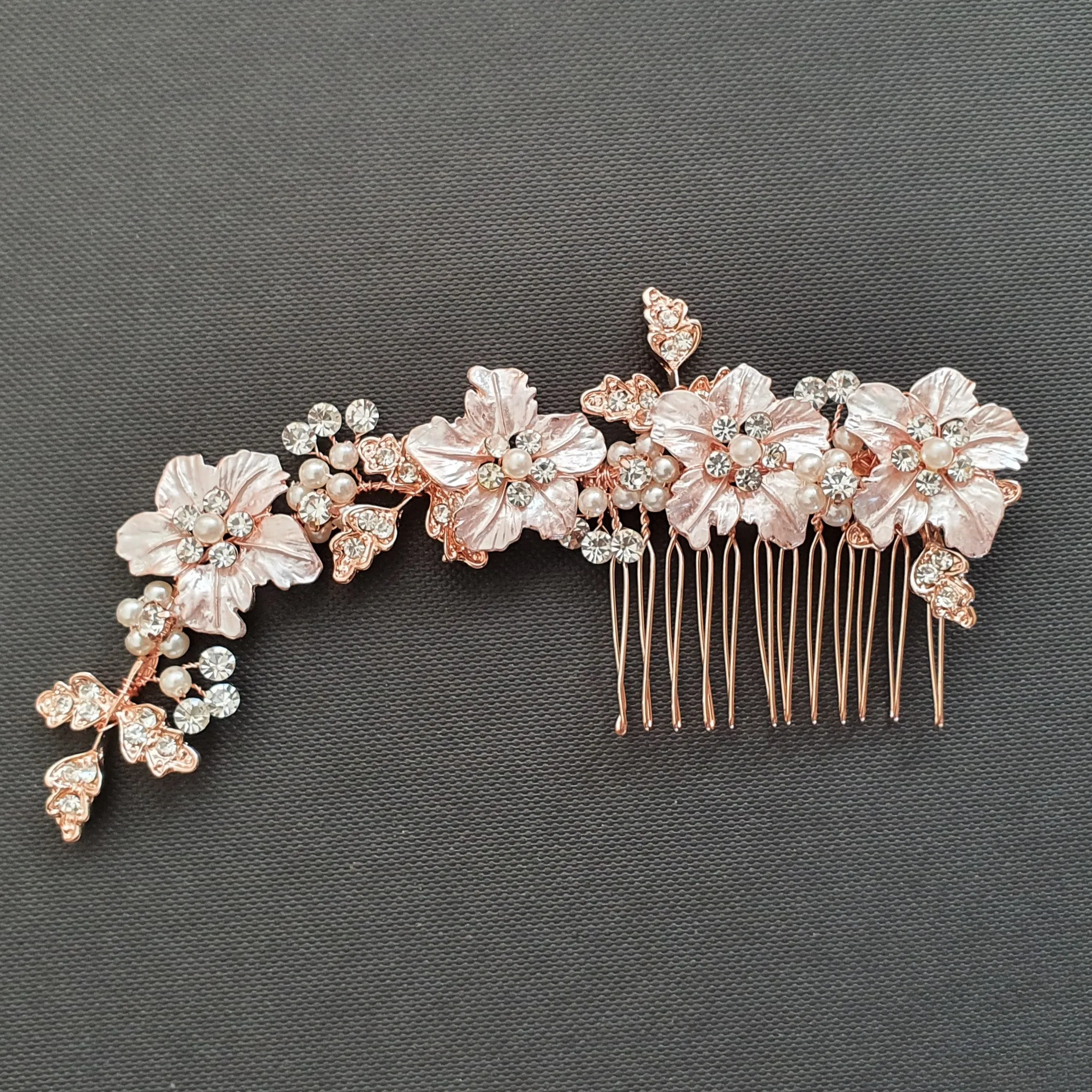 Gold Hair Comb for Weddings With Flowers and Leaves- Gardenia