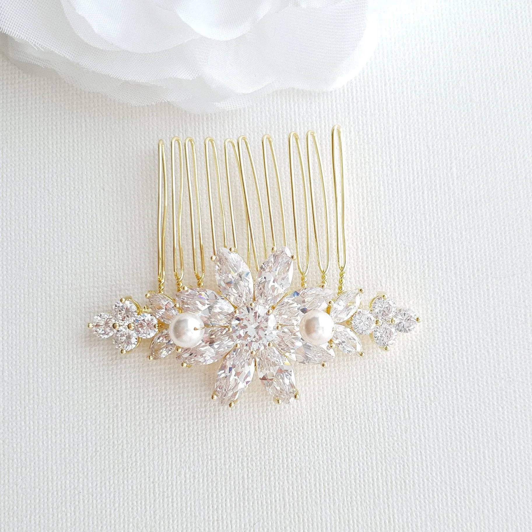 Gold Hair Combs for Weddings-Daisy