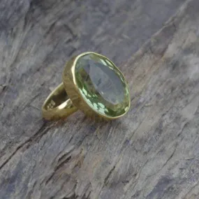 Green Amethyst 925 Sterling Silver Ring, Green Prasiolite 22K Yellow Gold Filled, 22K Rose Gold Filled Ring