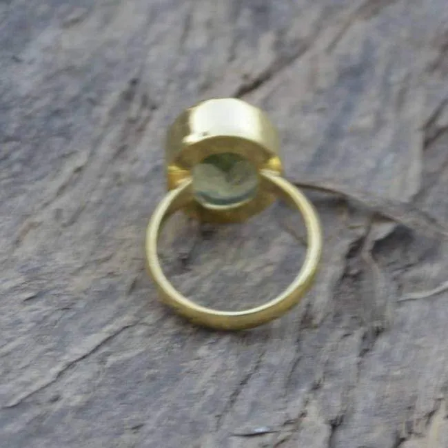 Green Amethyst 925 Sterling Silver Ring, Green Prasiolite 22K Yellow Gold Filled, 22K Rose Gold Filled Ring