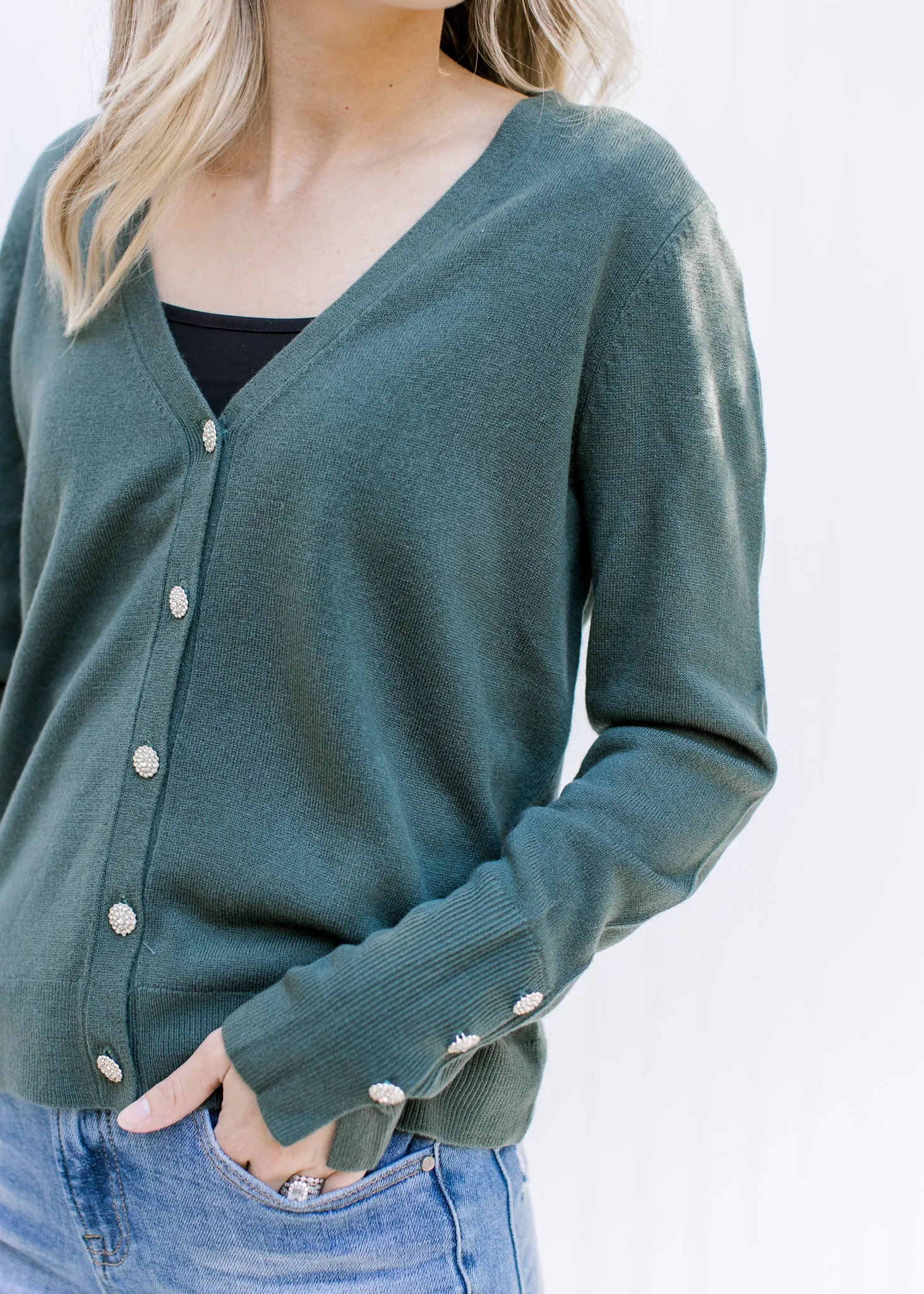 Green Glam Button Cardigan