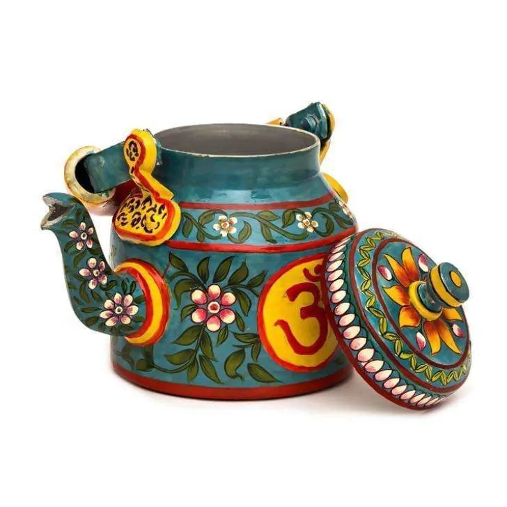 Hand Painted Indian Om Tea Pot in Aluminium