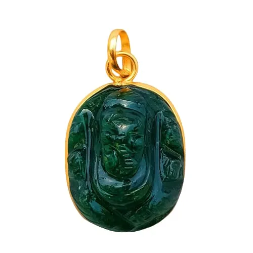 Handcrafted 18K Gold Plated Green Aventurine Gemstone Ganesh Pendant