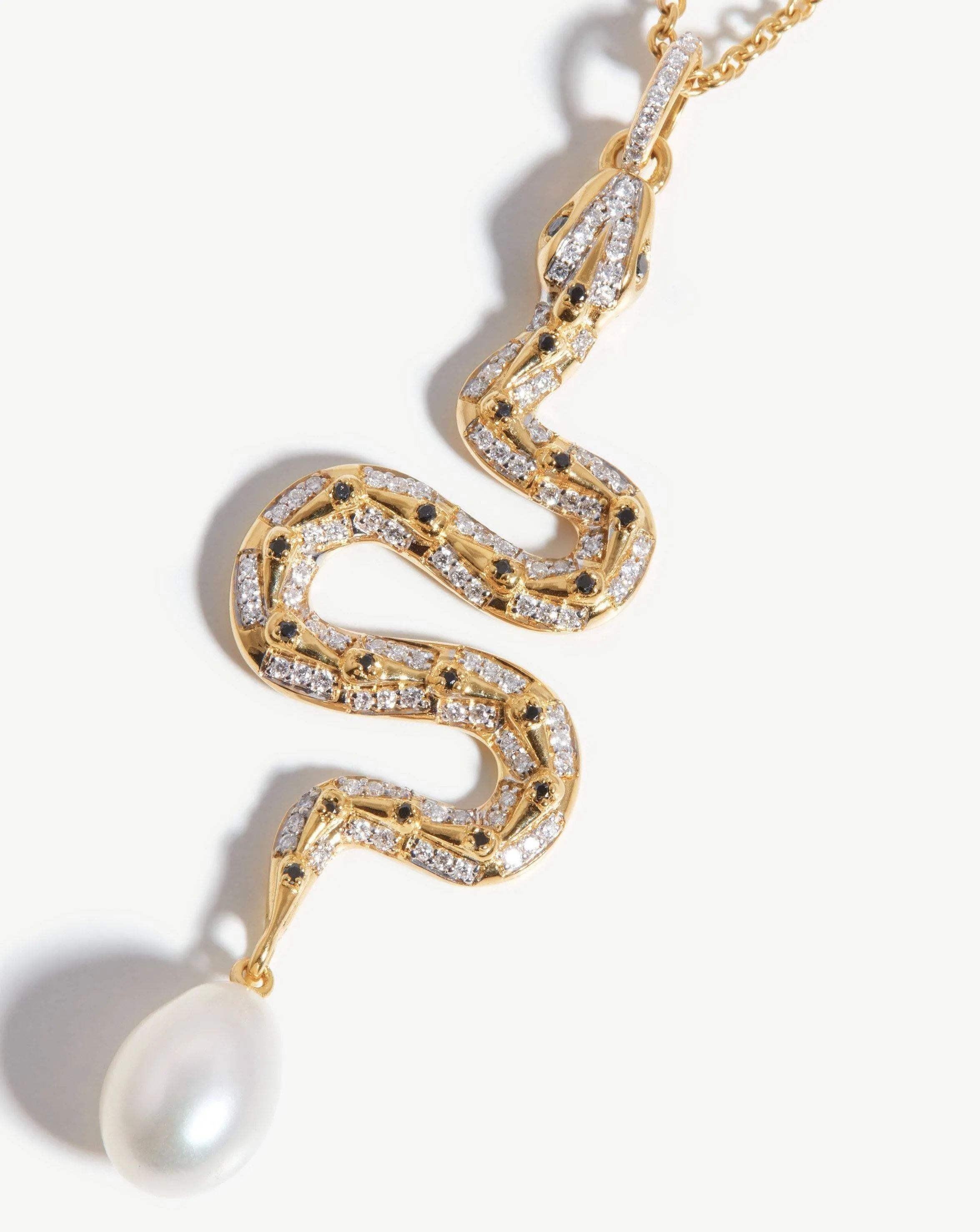 Harris Reed Fine Serpent Necklace | 14ct Solid Gold/Pearl & Diamond