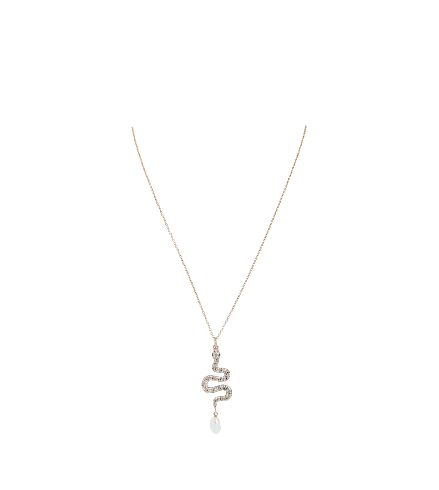 Harris Reed Fine Serpent Necklace | 14ct Solid Gold/Pearl & Diamond