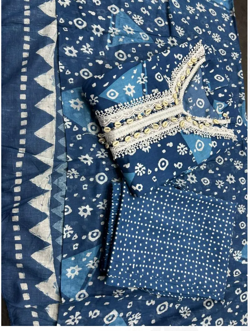 Indigo ShellWork Flared Cotton Salwar Suit