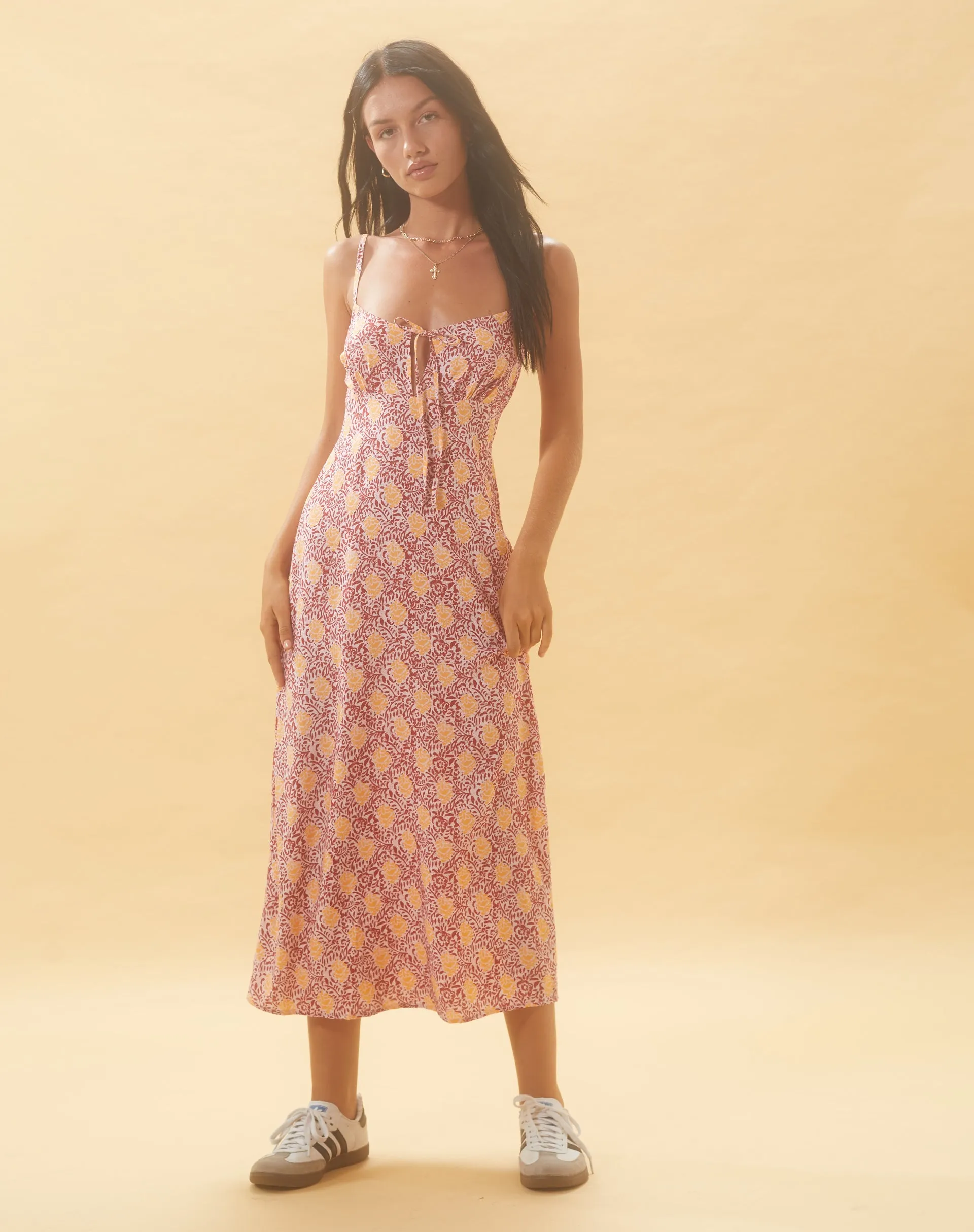 Jelika Midi Dress in Bohemian Batik Maroon Peach