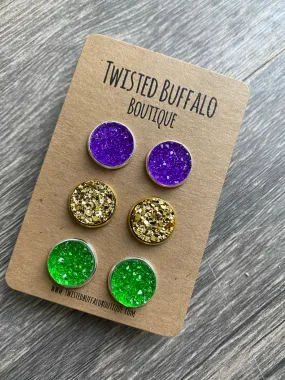 King Cake Collection {ROUND} Druzy 12mm Earrings Set