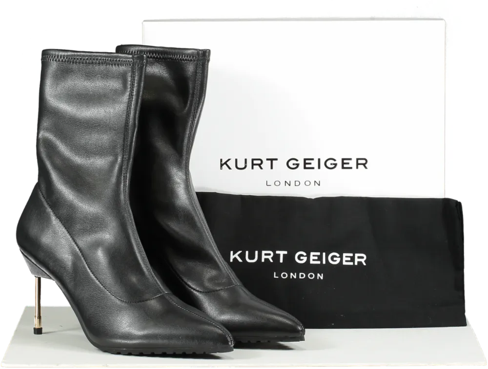 Kurt Geiger Black / Gold Stretch Leather Barbican Boots BNIB UK 6 EU 39 👠