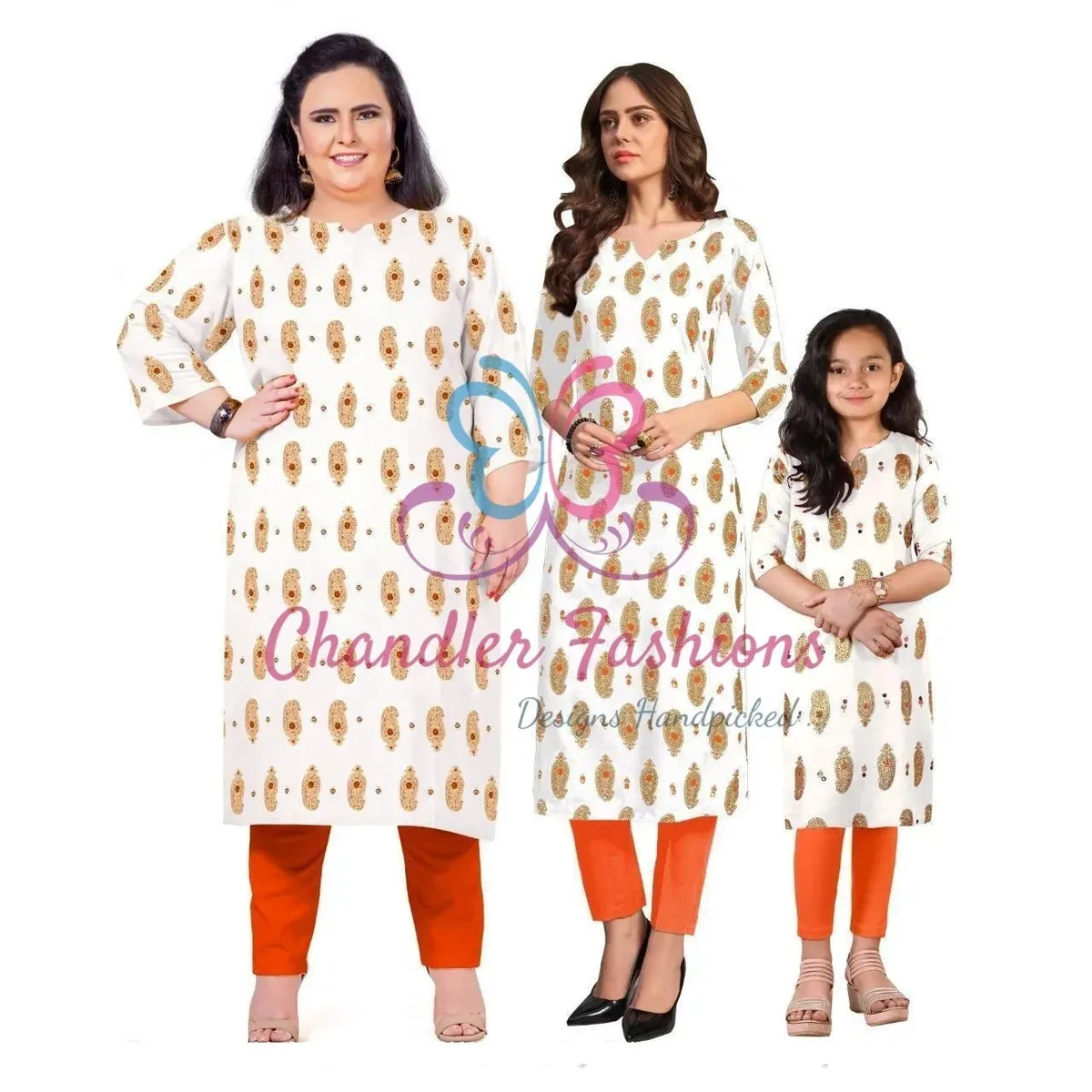 Like Mom Like Daughter - Minakari White Pure Rayon With Handwork Daily Wear Kurti