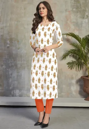 Like Mom Like Daughter - Minakari White Pure Rayon With Handwork Daily Wear Kurti