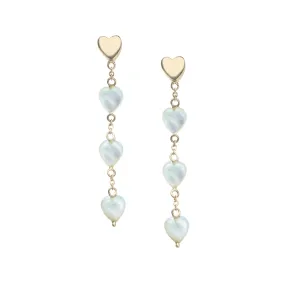 LOVE Carved Mother of Pearl and Gold Heart Earrings