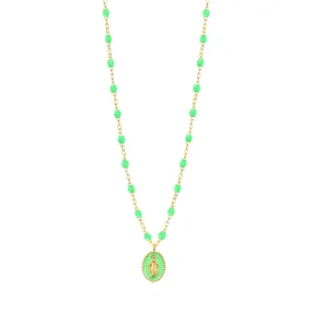 Madone resin charm Classic Gigi Neon necklace, Yellow Gold, 16.5"