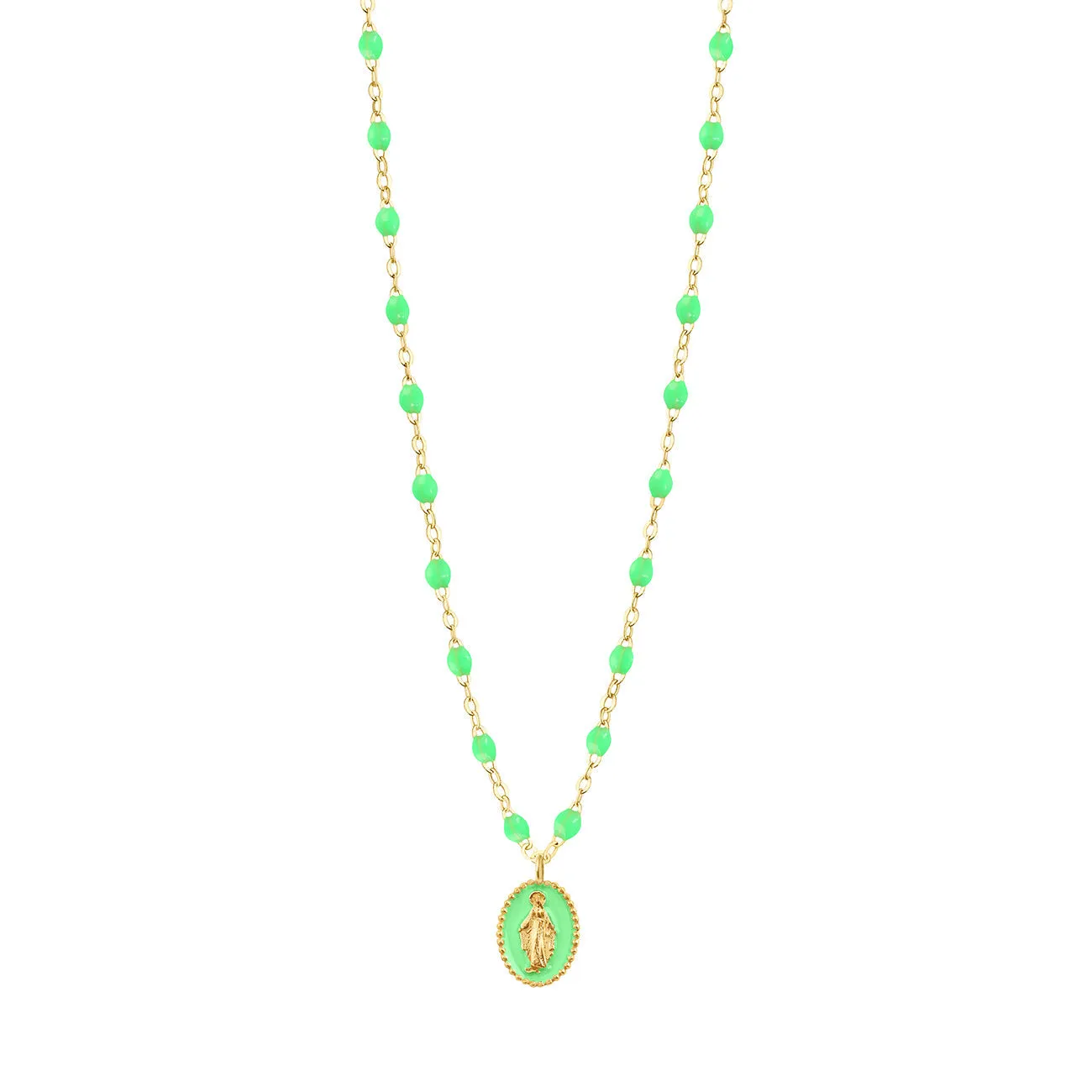 Madone resin charm Classic Gigi Neon necklace, Yellow Gold, 16.5"