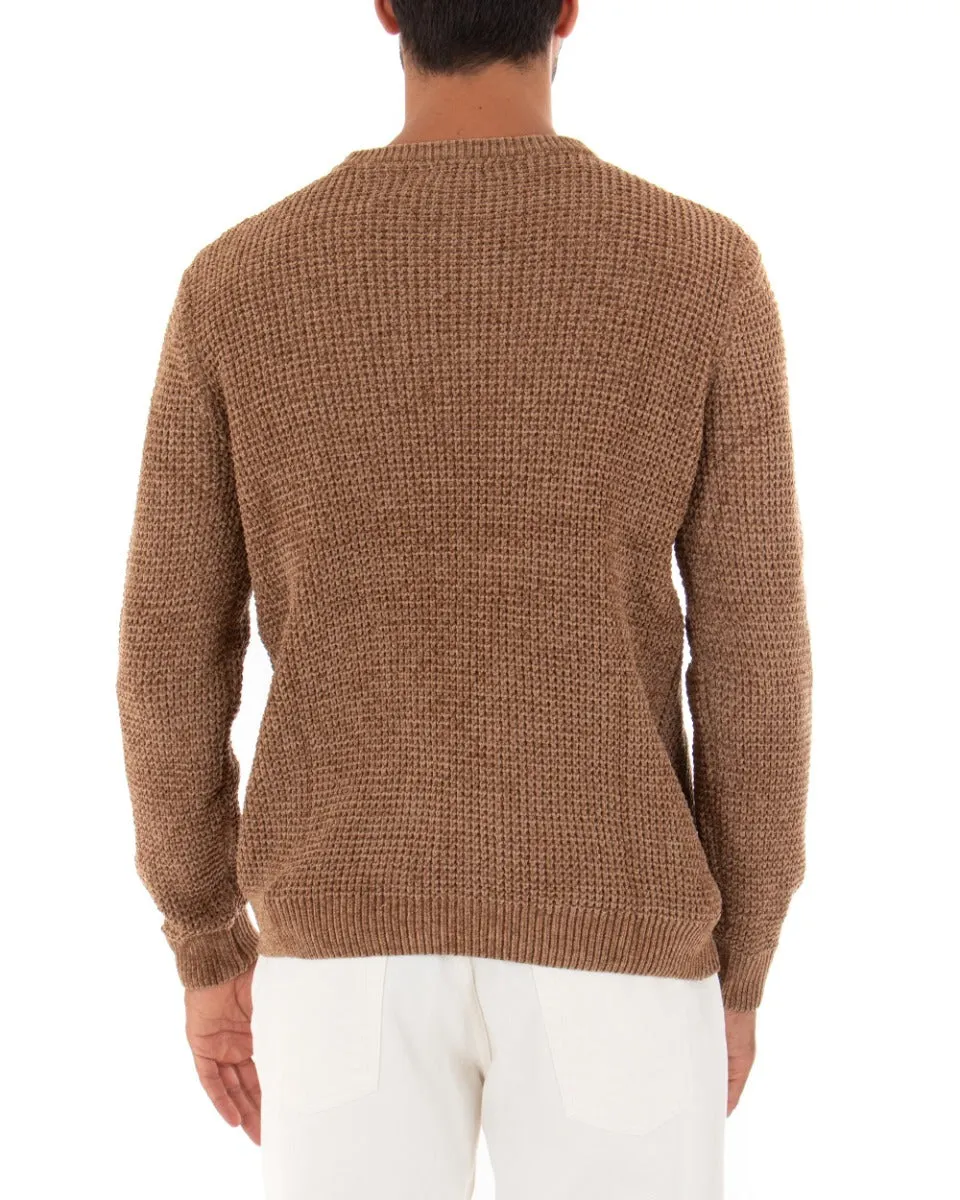 Maglioncino Uomo Girocollo Tinta Unita Camel Maglia Basic Ciniglia GIOSAL-M2284A