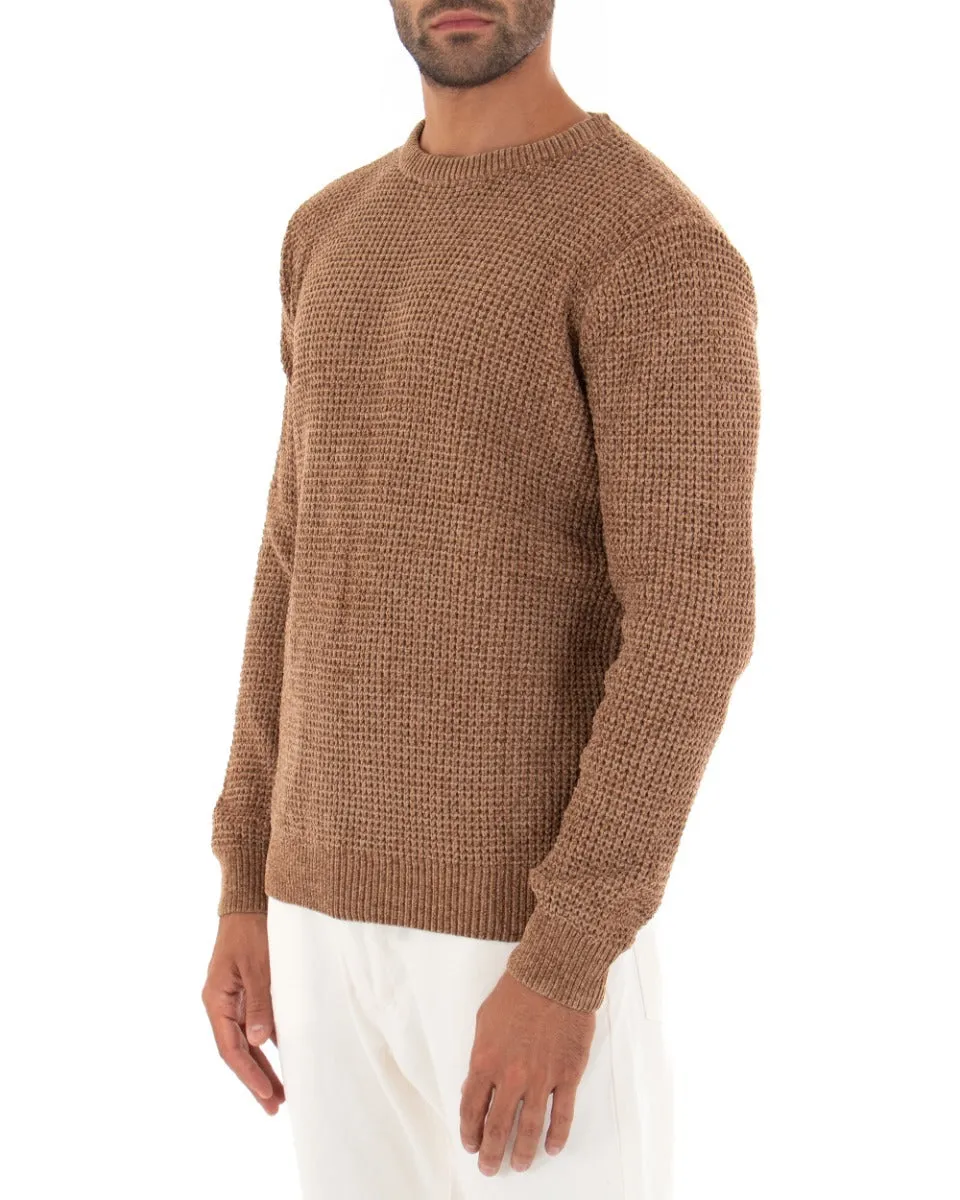 Maglioncino Uomo Girocollo Tinta Unita Camel Maglia Basic Ciniglia GIOSAL-M2284A