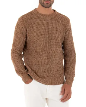 Maglioncino Uomo Girocollo Tinta Unita Camel Maglia Basic Ciniglia GIOSAL-M2284A