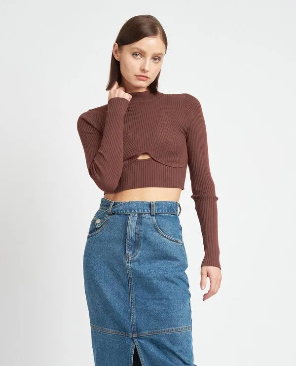 MOCK NECK CROP TOP WITH CUT OUT