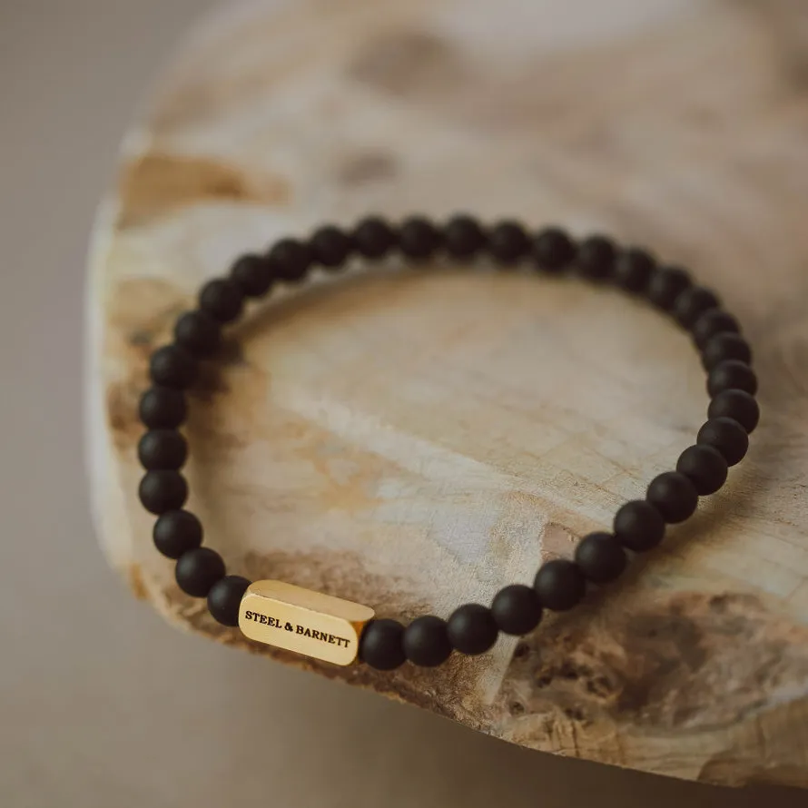 Natural Ned 6mm Round Gemstone Bracelet Matt Black/18K Gold