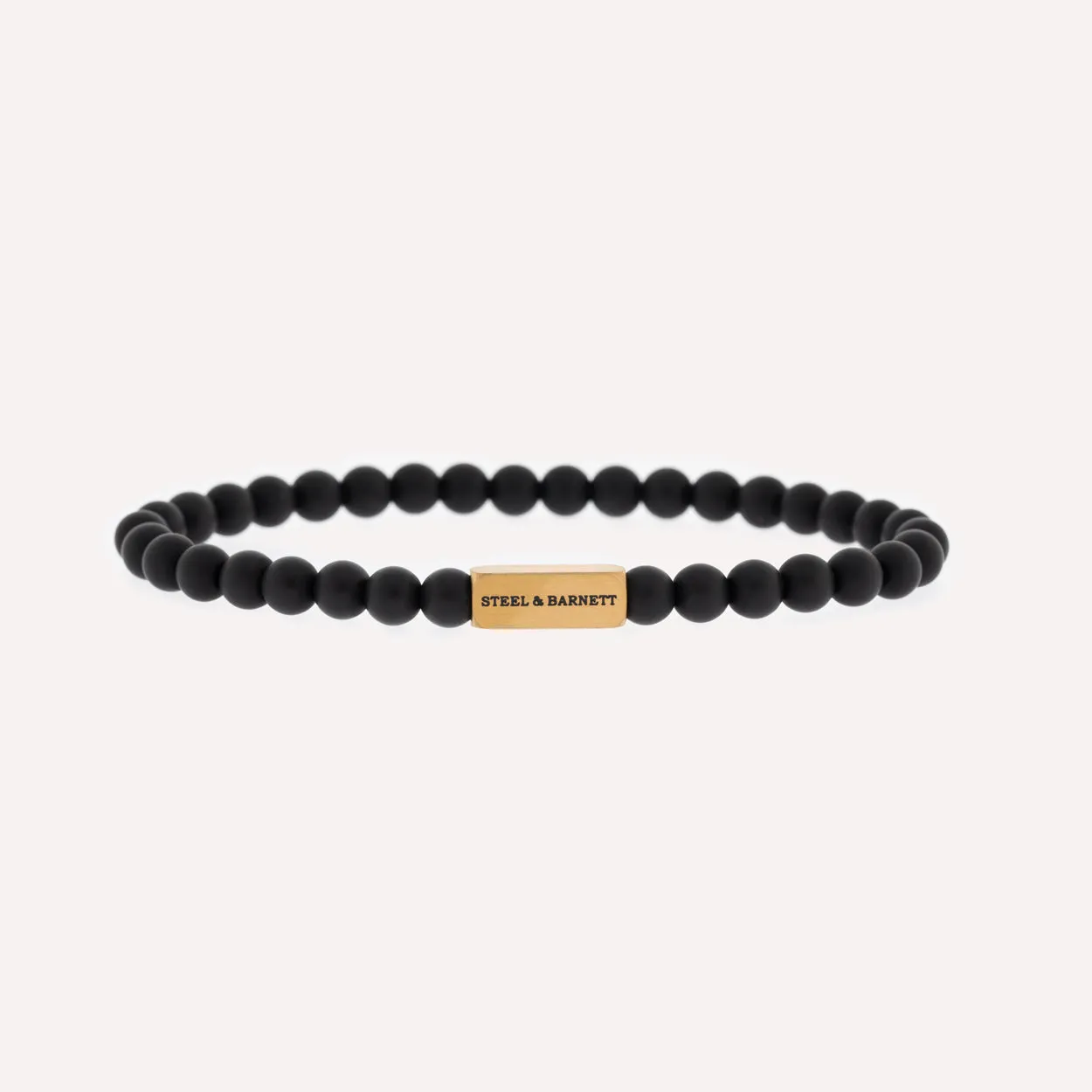 Natural Ned 6mm Round Gemstone Bracelet Matt Black/18K Gold