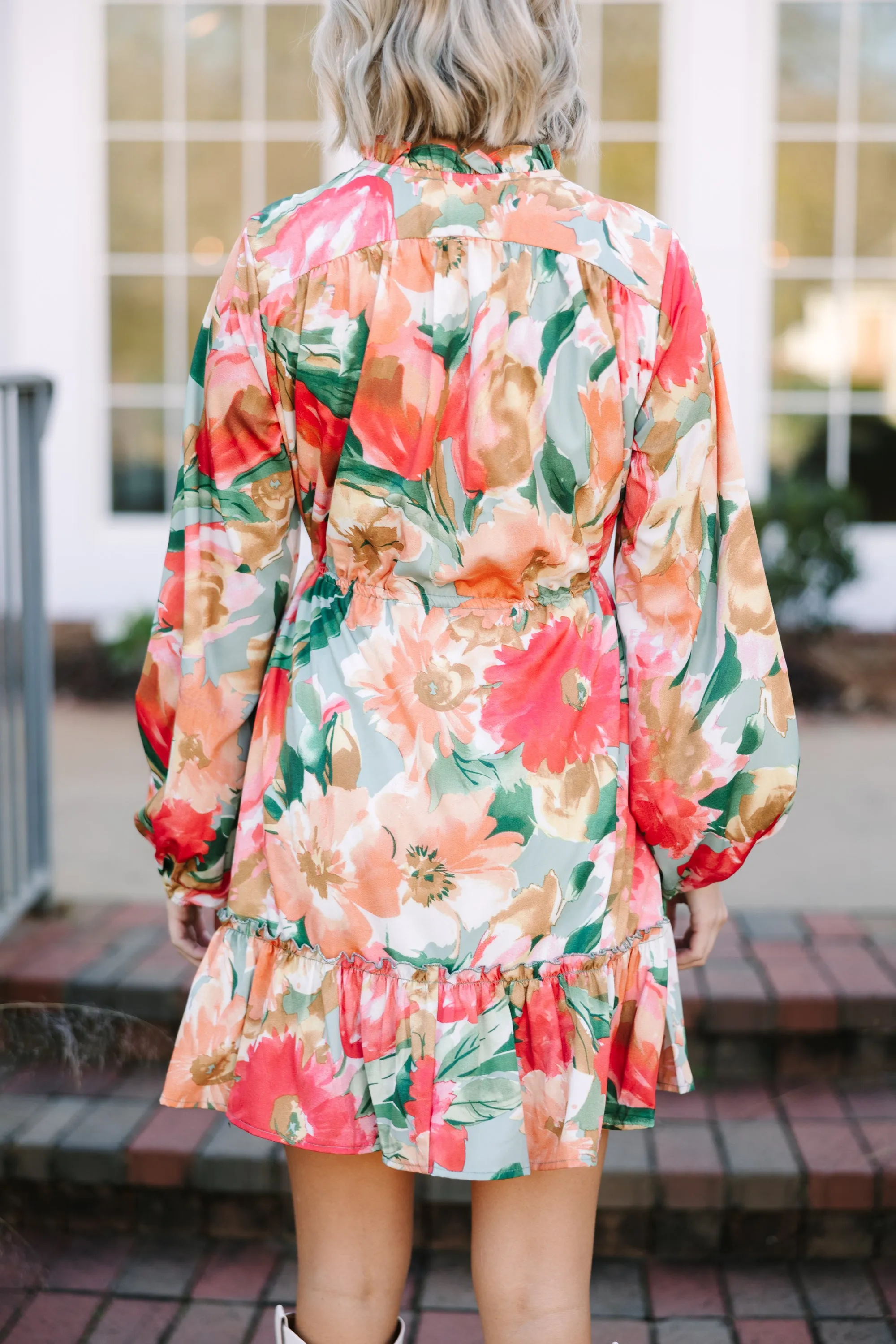 On Your Way Sage Green Floral Dress