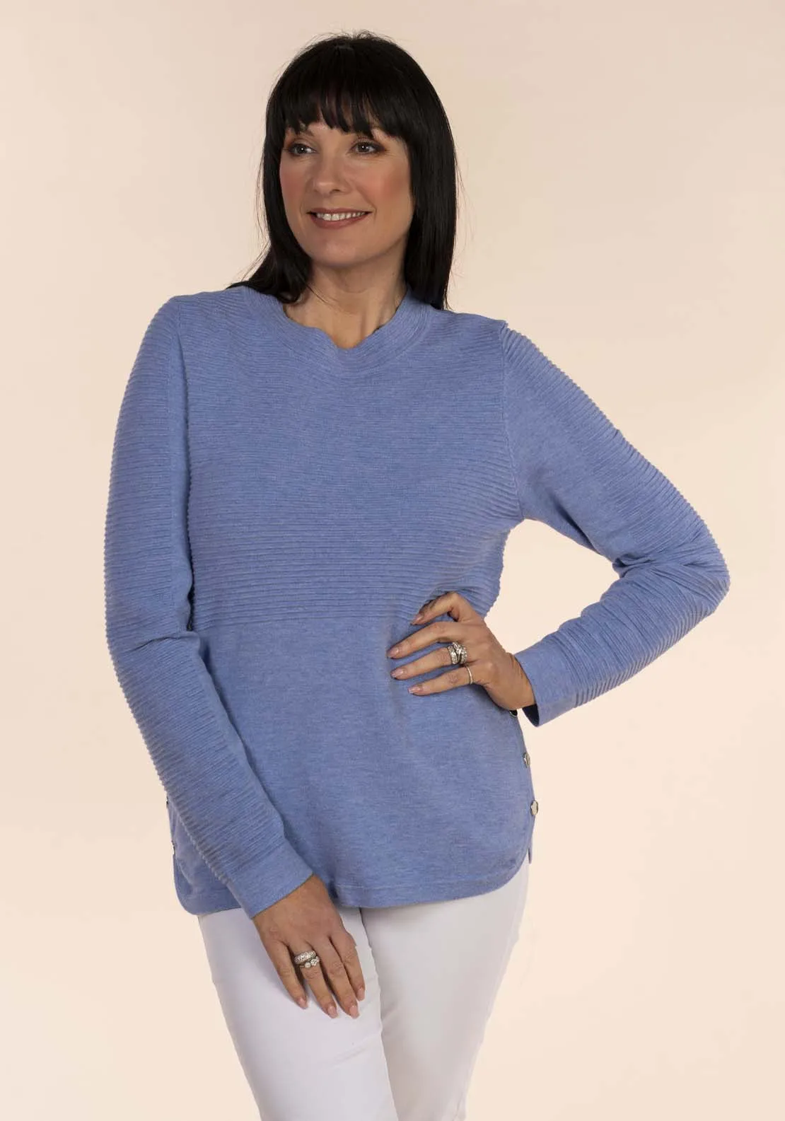 Ottoman Button Hem Jumper - Blue