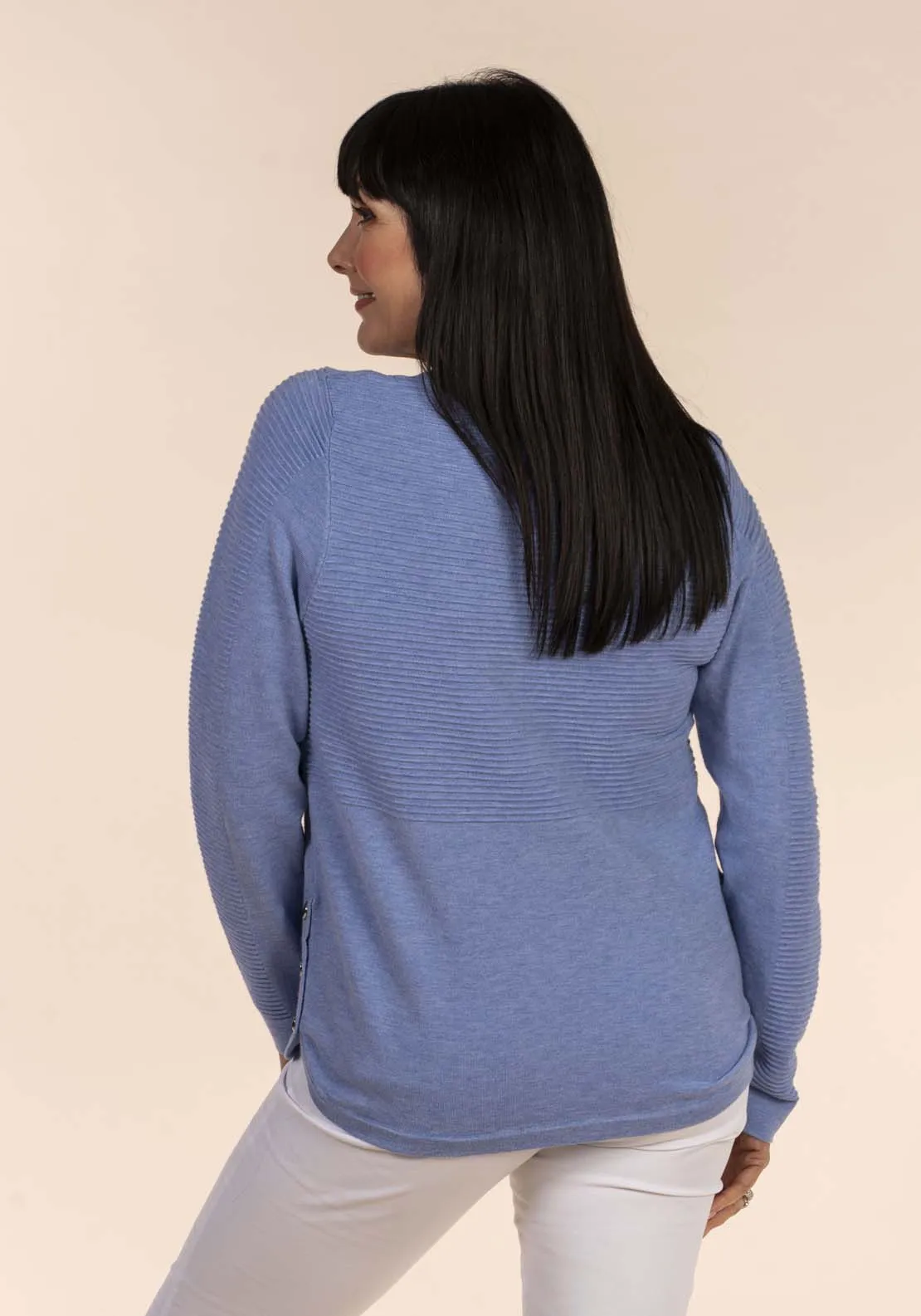 Ottoman Button Hem Jumper - Blue