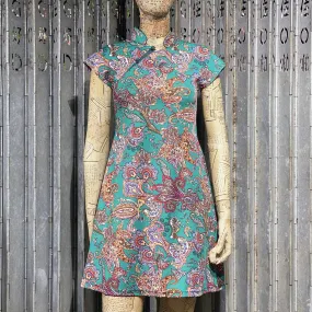 Paisley Qipao Dress, Green/Nude