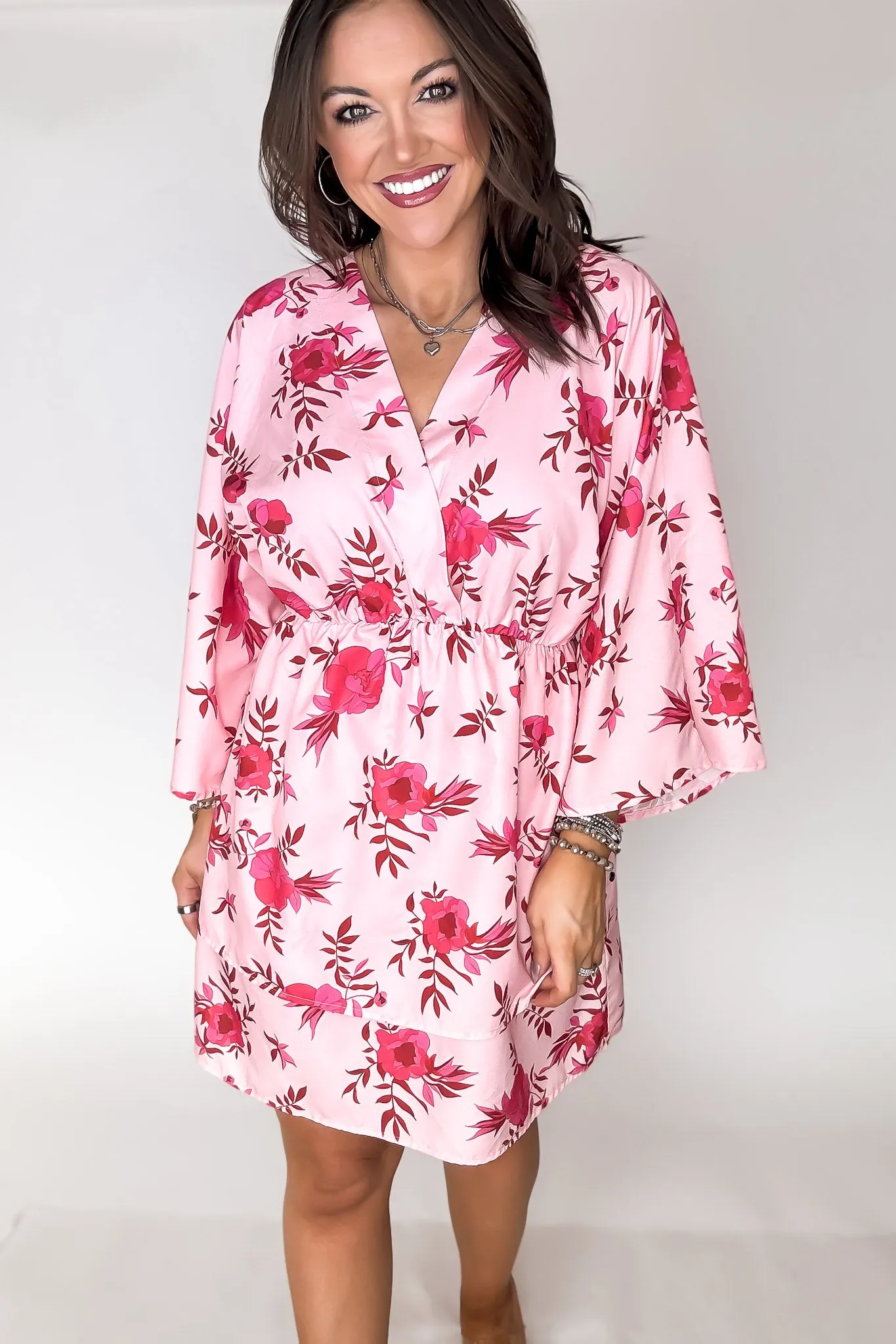 Pink Kimono Floral Dress