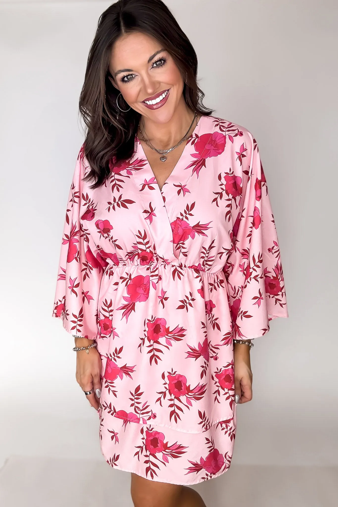 Pink Kimono Floral Dress