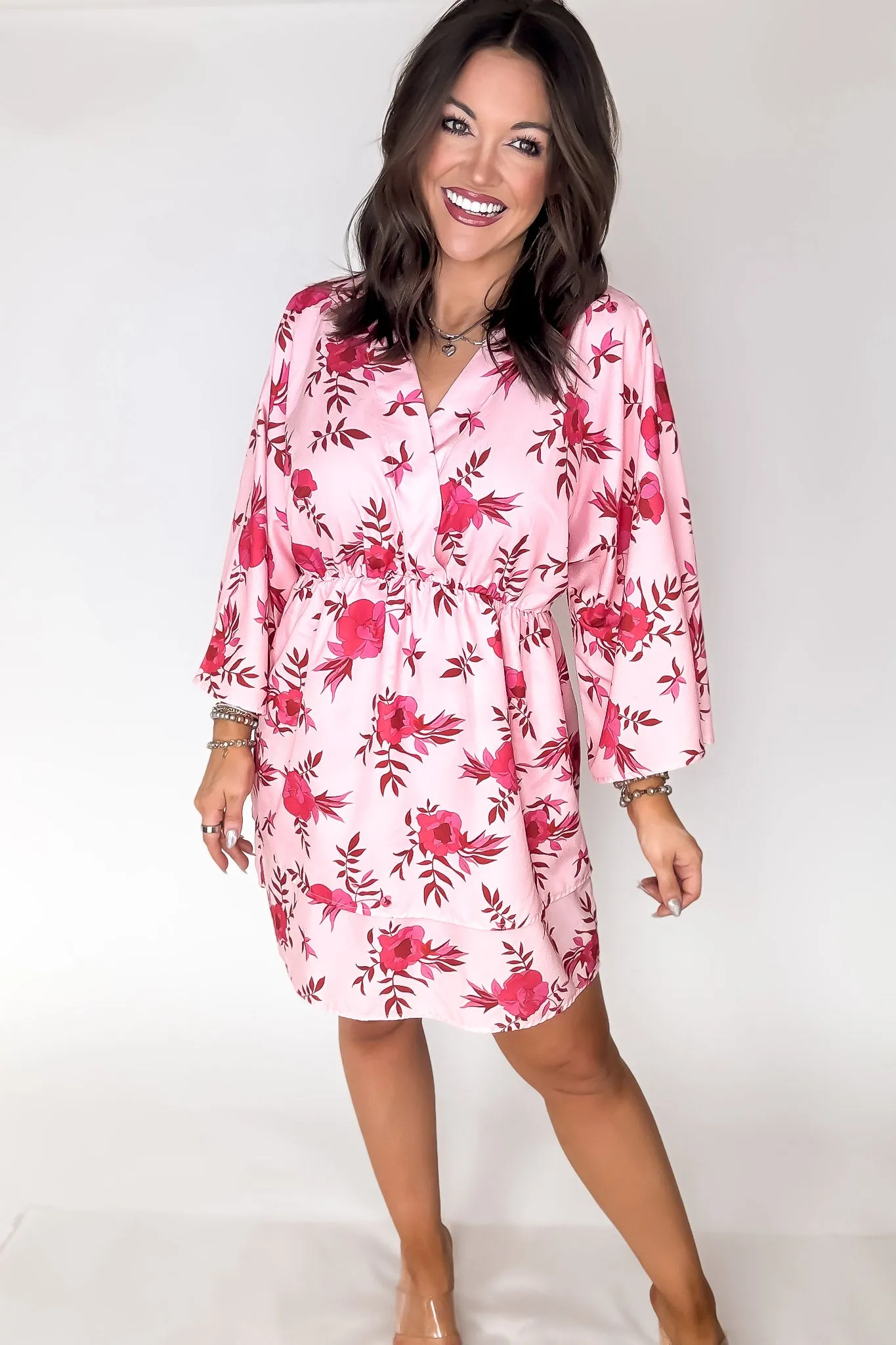 Pink Kimono Floral Dress