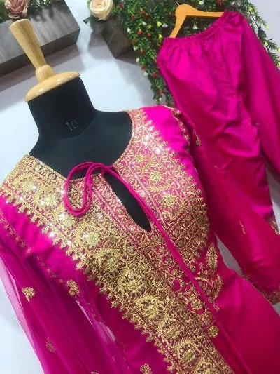 Pink Magenta Tapeta Silk Embroidery Salwar Set