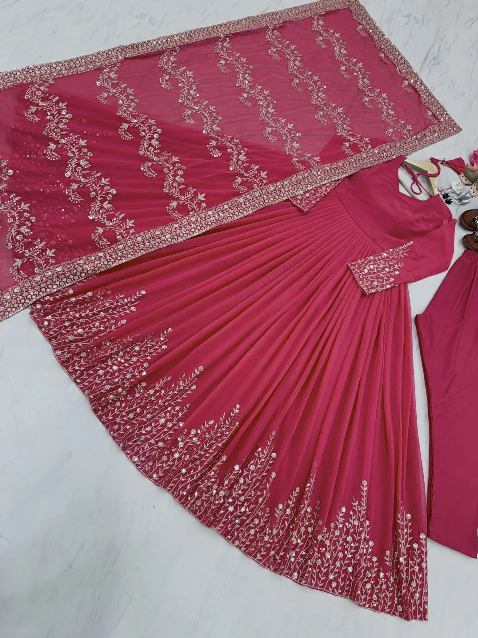 Pink Swaroski Work Wedding Anarkali Suit