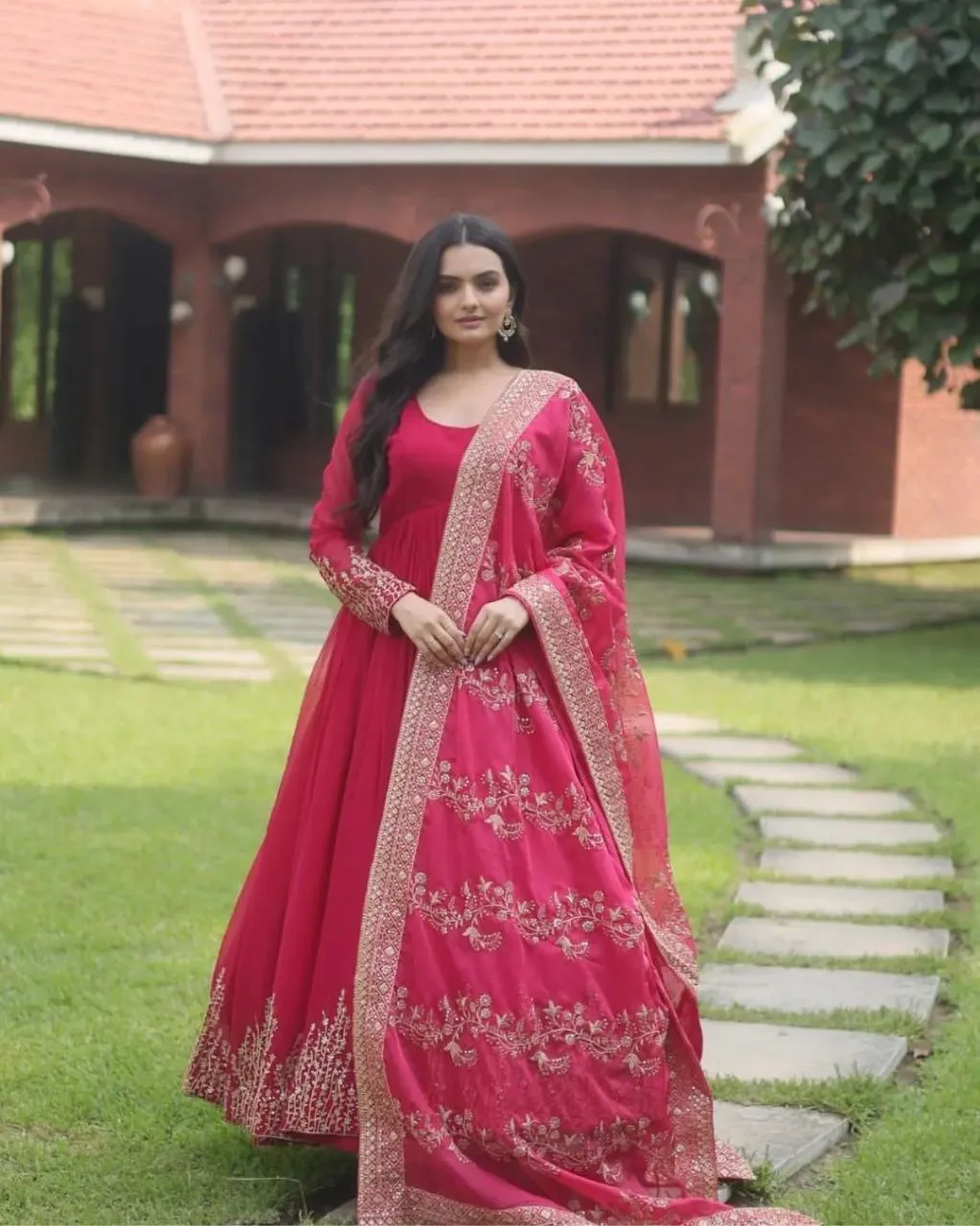 Pink Swaroski Work Wedding Anarkali Suit