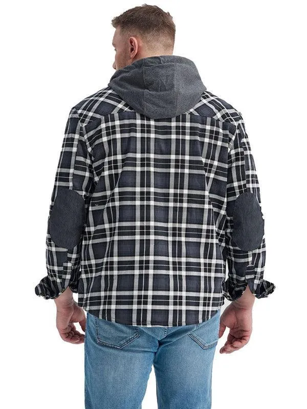 Plaid Fleece Hooded Men Flannel Shirt