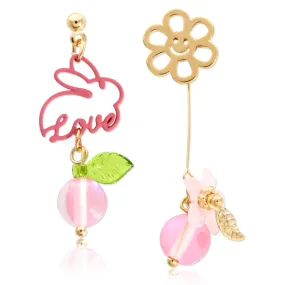 Rabbit and Flower Drop Earrings