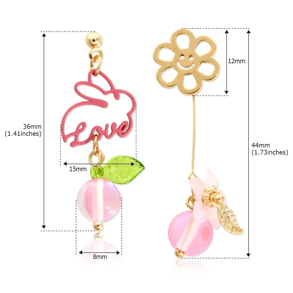 Rabbit and Flower Drop Earrings