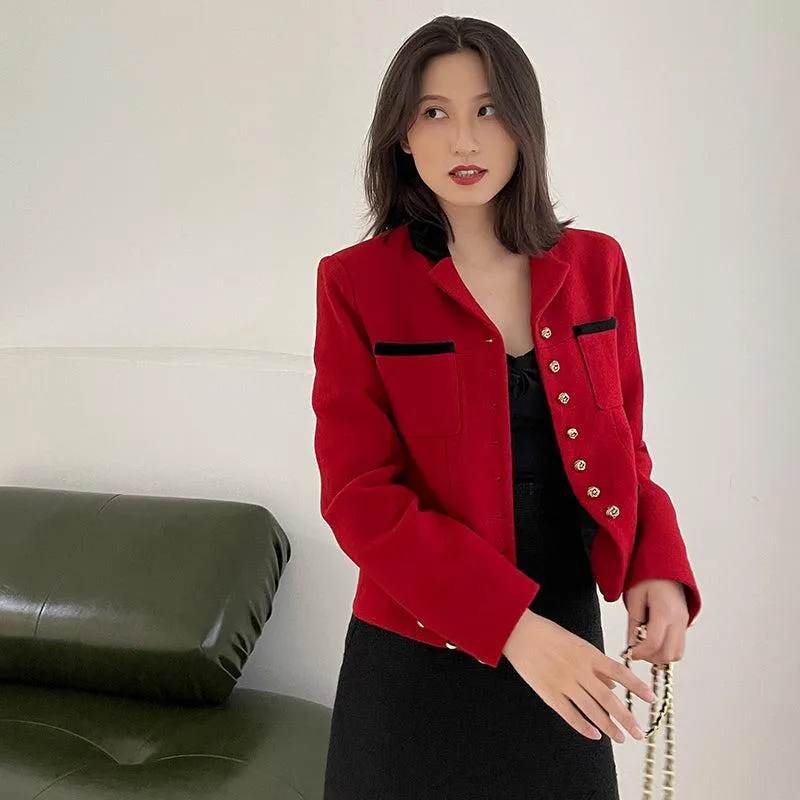 Red Short Wool Blazer Jacket Coat