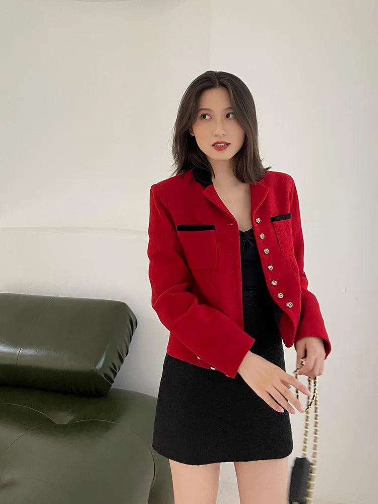 Red Short Wool Blazer Jacket Coat