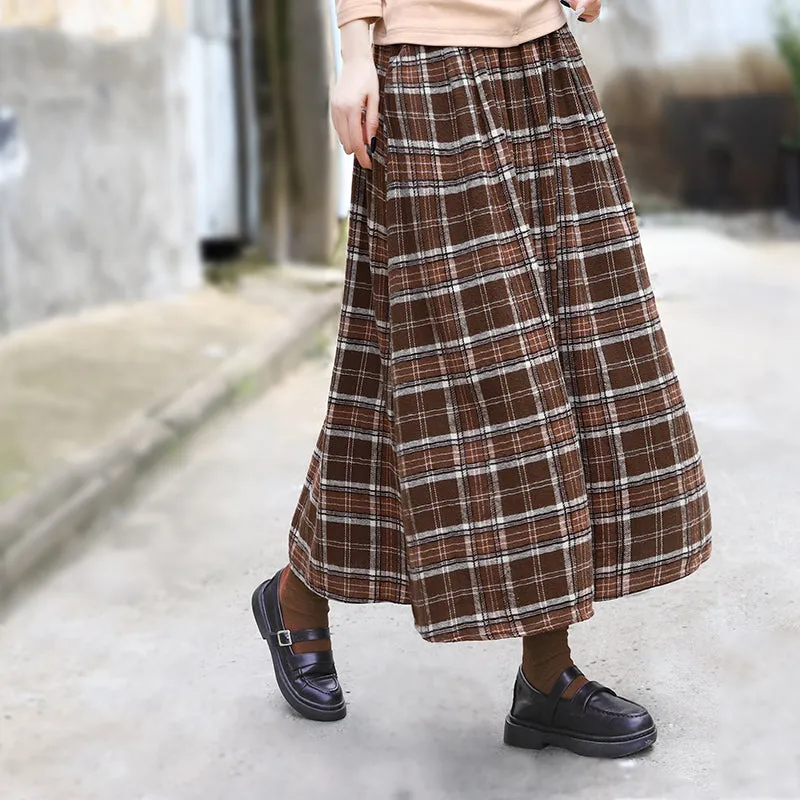 Retro Autumn Casual Cotton Plaid Skirt