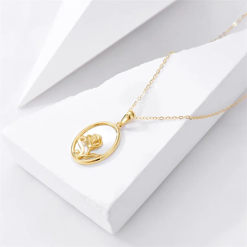 Rose Flower Pendant Necklace 14K Real Gold Flower Necklace for Women Valentine's Day Anniversary Birthday Mother's Day Fine Jewelry Gift