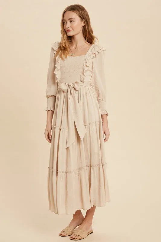 Savanah Ruffle Summer Dress in Sand