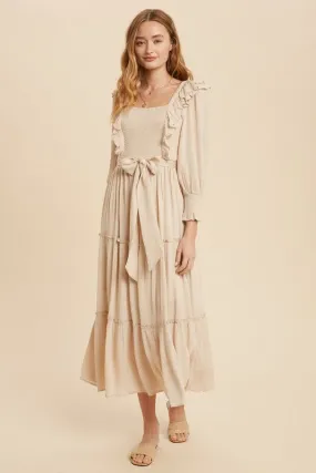 Savanah Ruffle Summer Dress in Sand