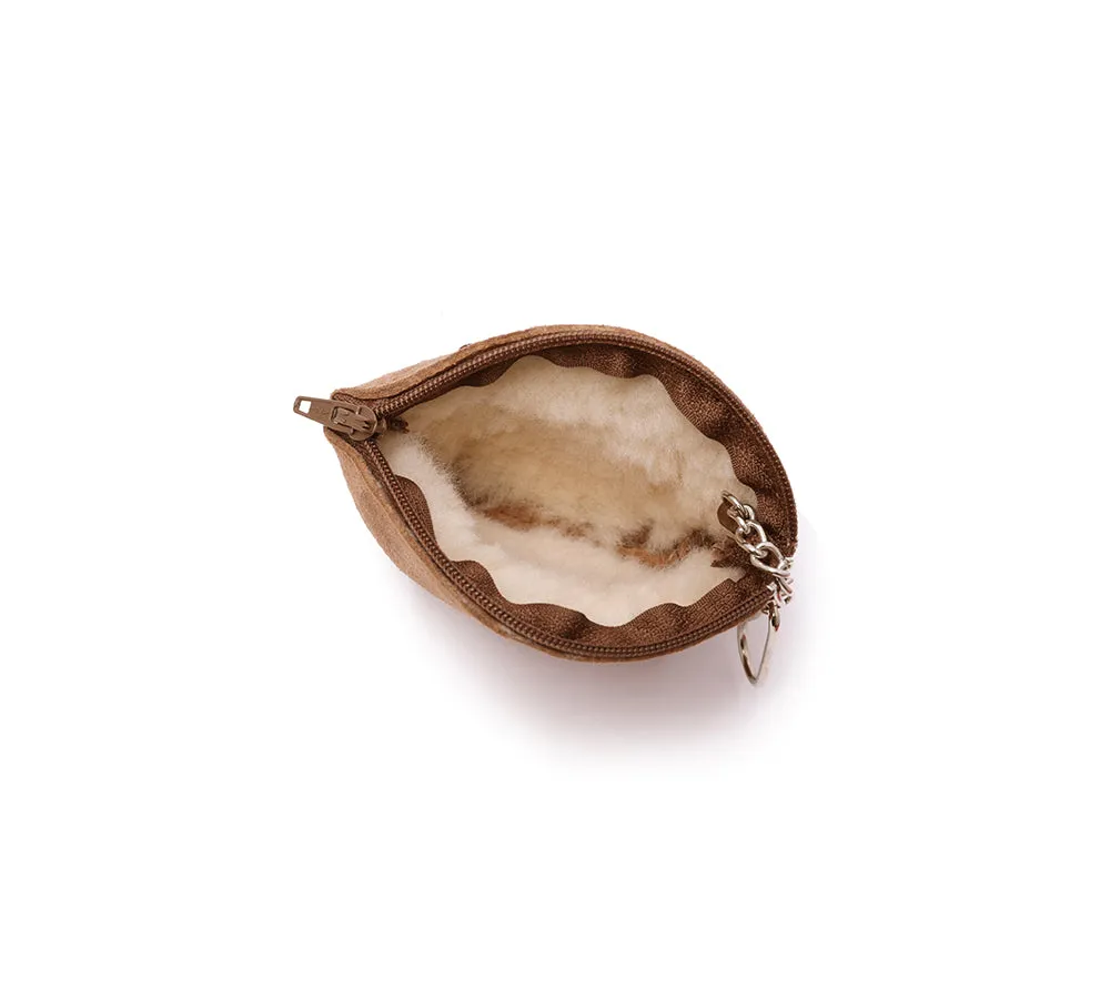 Sheepskin Wool Coin Zip Purse With Key Ring